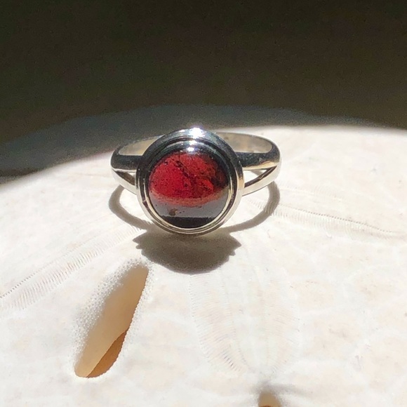925 Sterling Jewelry - Deep Red Natural Garnet Crystal 6.75” Sterling 925 Ring